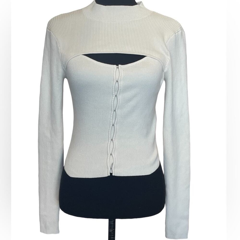 New ~ OPEN EDIT ~ Cutout Detail Cotton Blend Corset Sweater Size Small